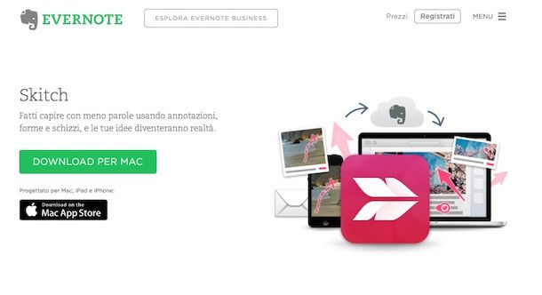 Screenshot della pagina di download di Skitch