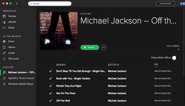 una sola canzone da spotify