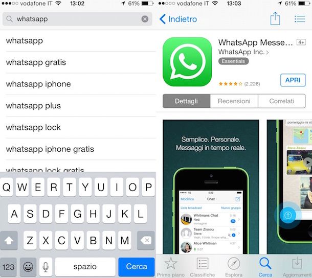 Screenshot di WhatsApp su iPhone