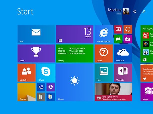 Screenshot della Start Screen di Windows 8.1