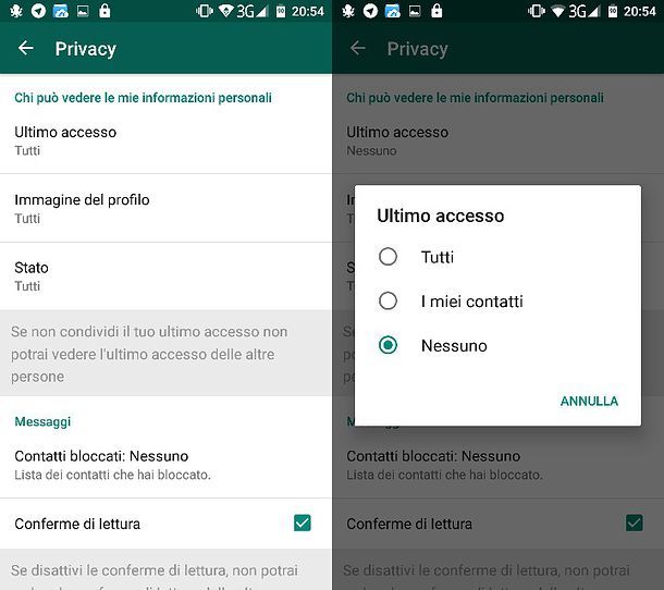 Ultimo accesso WhatsApp Android