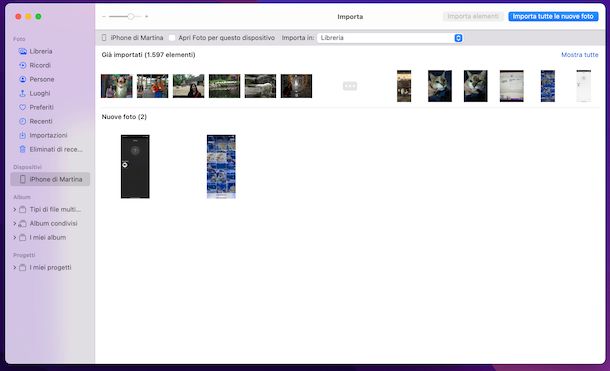 Importazione immagini da Foto di macOS