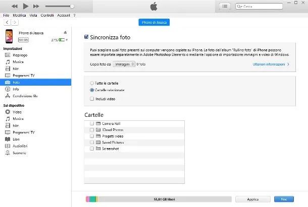 Sincronizzare foto con iTunes