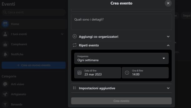 Come creare un evento ricorrente su Facebook