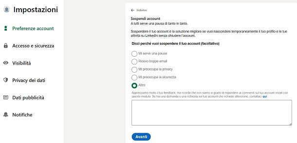 Come disattivare profilo LinkedIn