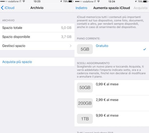 Screenshot dell impostazioni di iOS