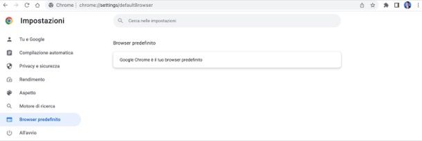 Impostare Chrome come browser predefinito