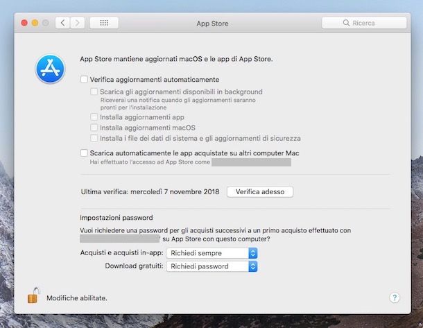 Impostazioni aggiornamenti macOS High Sierra