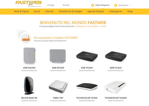 Screenshot del sito Internet di Fastweb