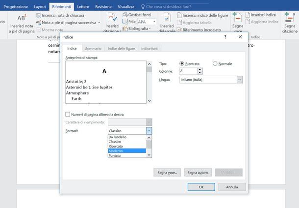 Come inserire indice Word