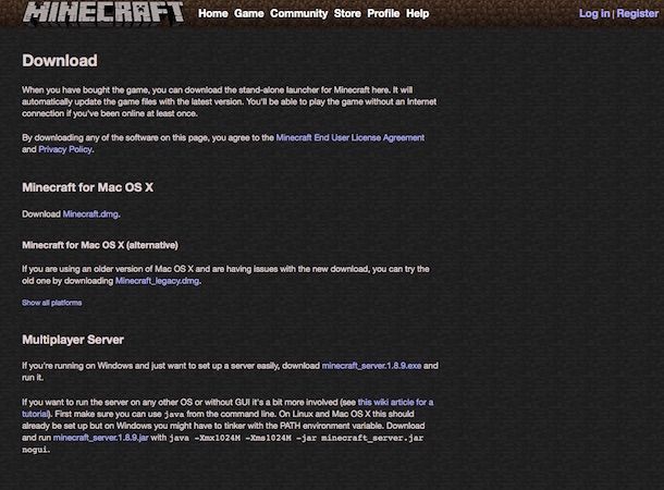 Screenshot di Minecraft su Mac