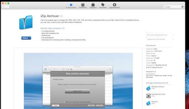 Screenshot che mostra come aprire RAR con Mac