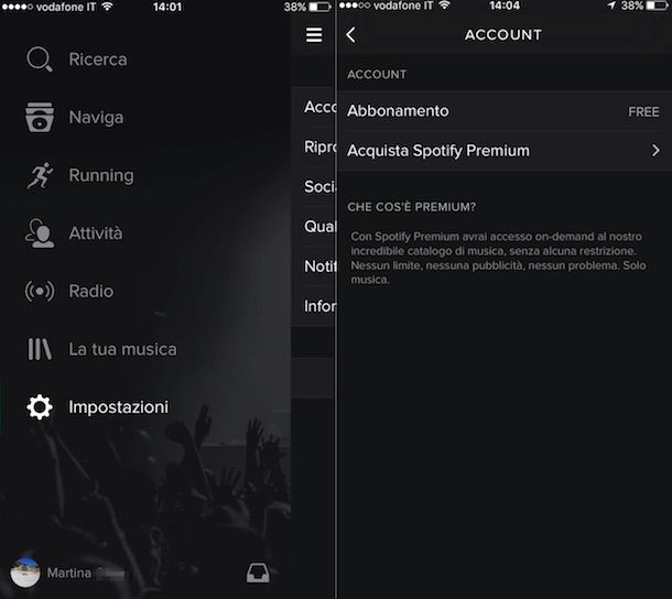 Screenshot di Spotify su iPhone