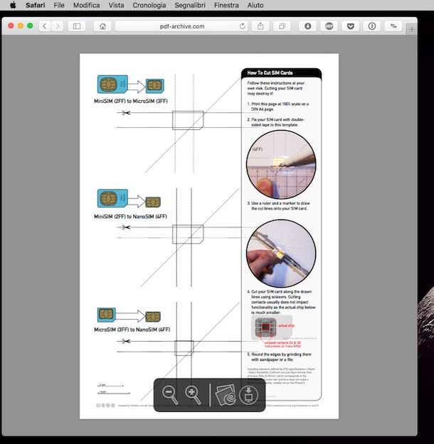 Screenshot del modello per tagliare Micro Sim in Nano SIM