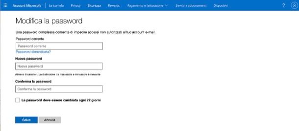 Cambiare password Outlook da computer