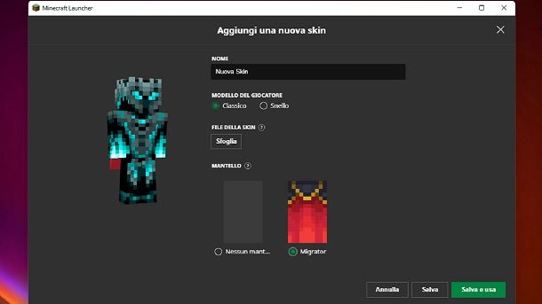 Aggiungere skin Minecraft Java Edition PC