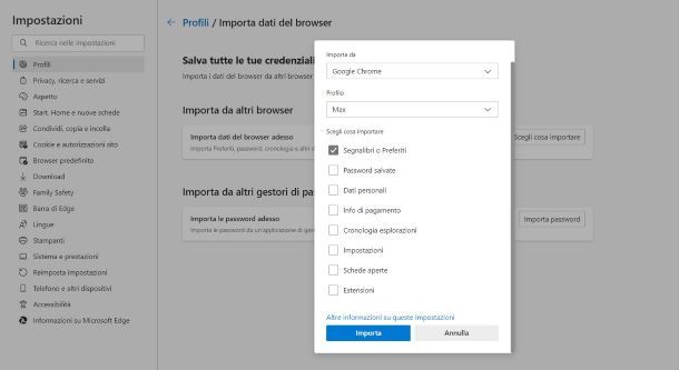 Sincronizzare preferiti Chrome con Edge