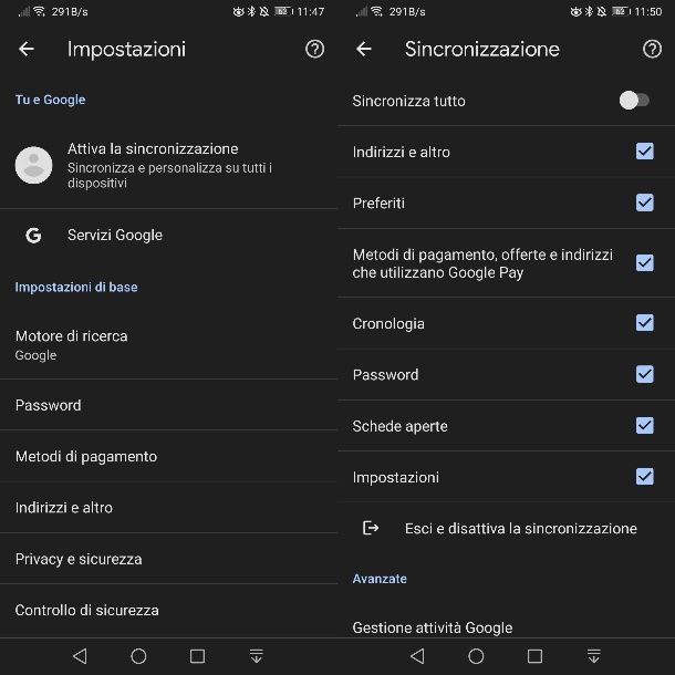 Come sincronizzare preferiti Chrome su Android