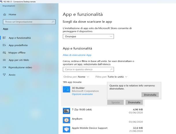 Come disinstallare app Windows 10