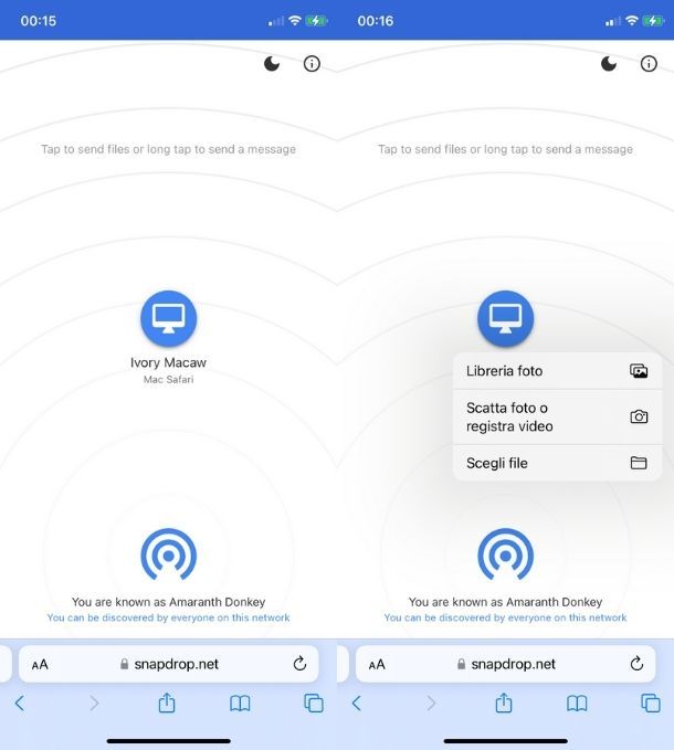 SnapDrop invio iPhone — Mac