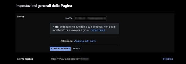 Modificare nome pagina Facebook dal PC