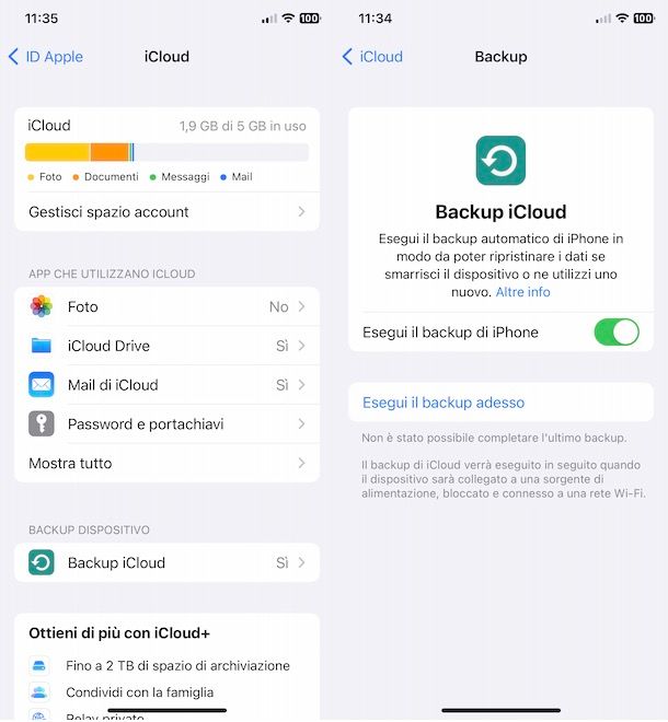 Backup iPhone su iCloud