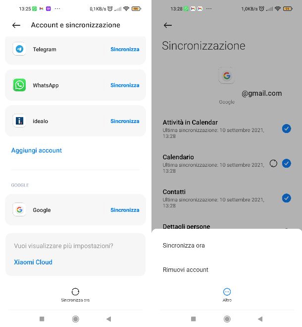 Sincronizzazione account Google Android
