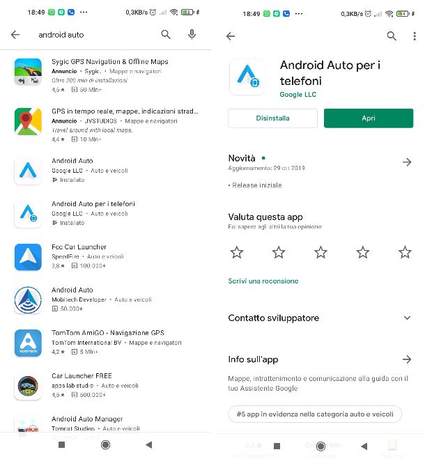 Aggiornamento Android Auto