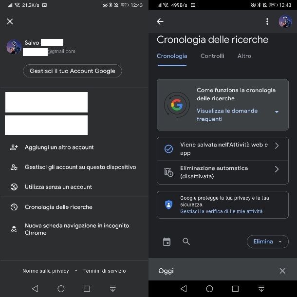 Cancellare ricerche Google Android