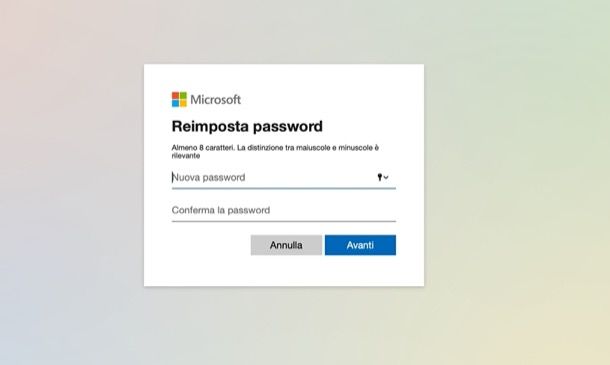 Reimpostare password Outlook