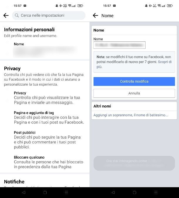 Modificare nome pagina Facebook dal cellulare