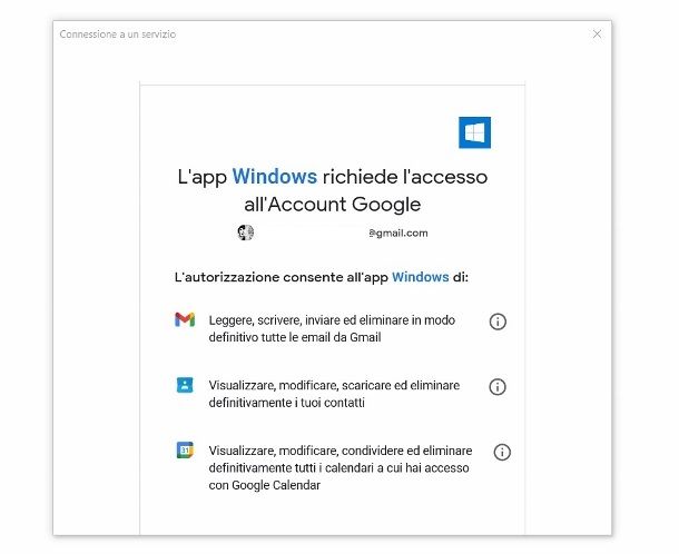 Sincronizzazione account Google Windows