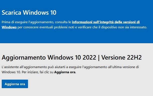 Come forzare aggiornamento Windows 10 22H2