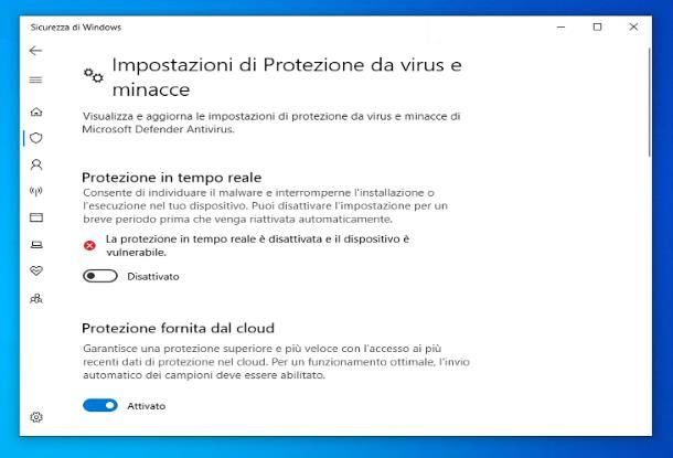 Come disattivare antivirus Windows 10