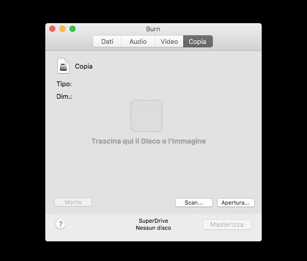 Screenshot di Burn su Mac
