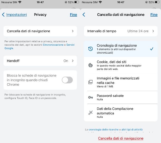 Come cancellare cronologia Chrome su iPhone