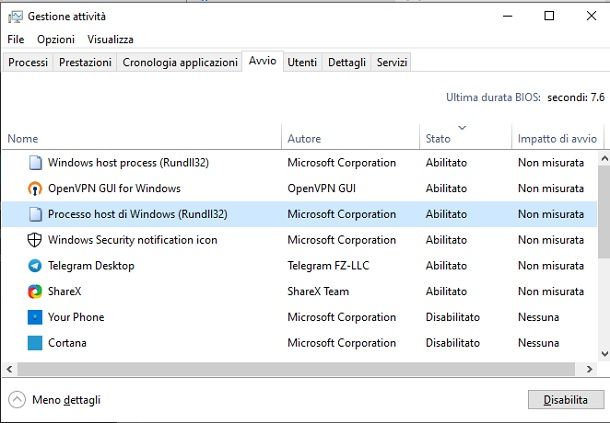 Disattivare i programmi superflui all'avvio