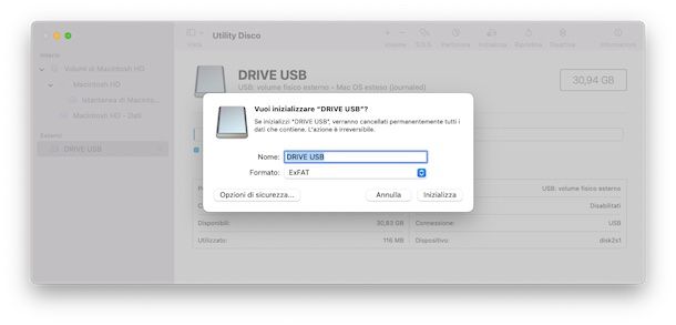 Formattare disco esterno con Utility Disco Mac