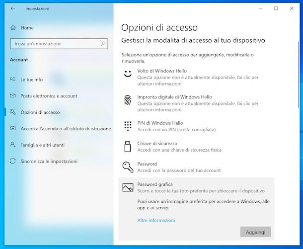 Opzioni di accesso Windows 10