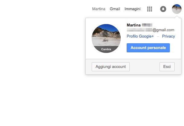 Screenshot che mostra come disattivare account Gmail 
