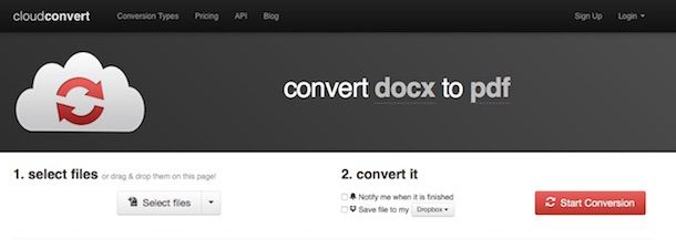 Screenshot che mostra come convertire DOCX in PDF
