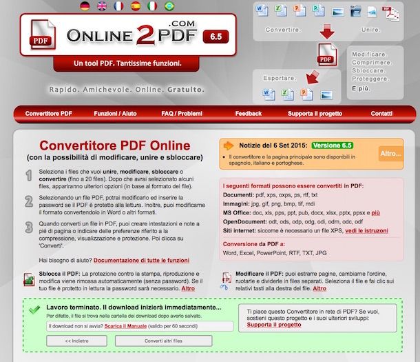 Screenshot che mostra come convertire DOCX in PDF