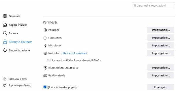 Blocco popup Firefox