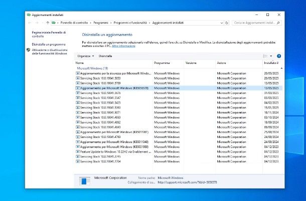 Come eliminare aggiornamento Windows 10