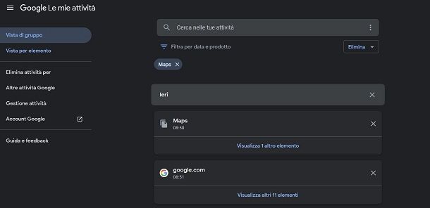 Cancellare ricerche Google Maps