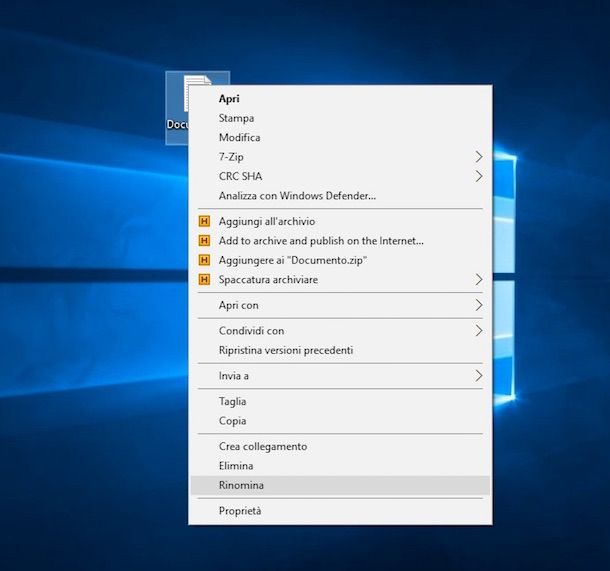 Screenshot che mostra come modificare estensione file su Windows