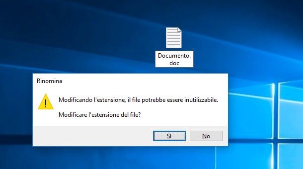 Screenshot che mostra come modificare estensione file su Windows