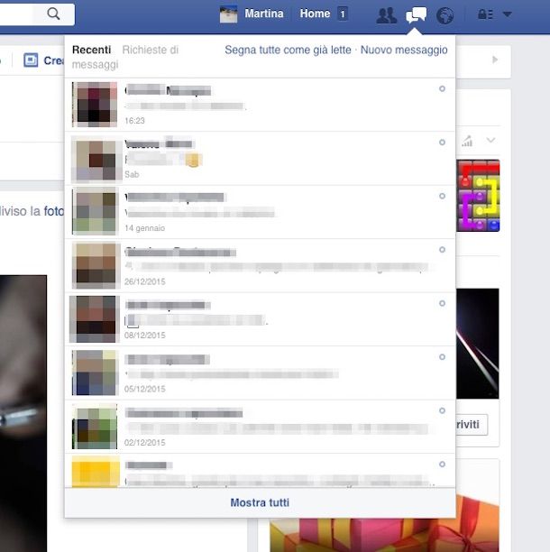 Screenshot di Facebook