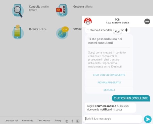 Chat sito Vodafone