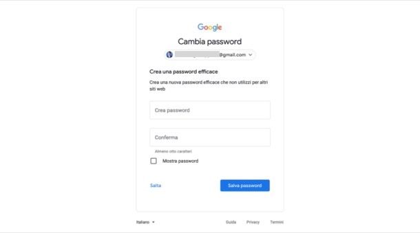 Reimpostare password Google